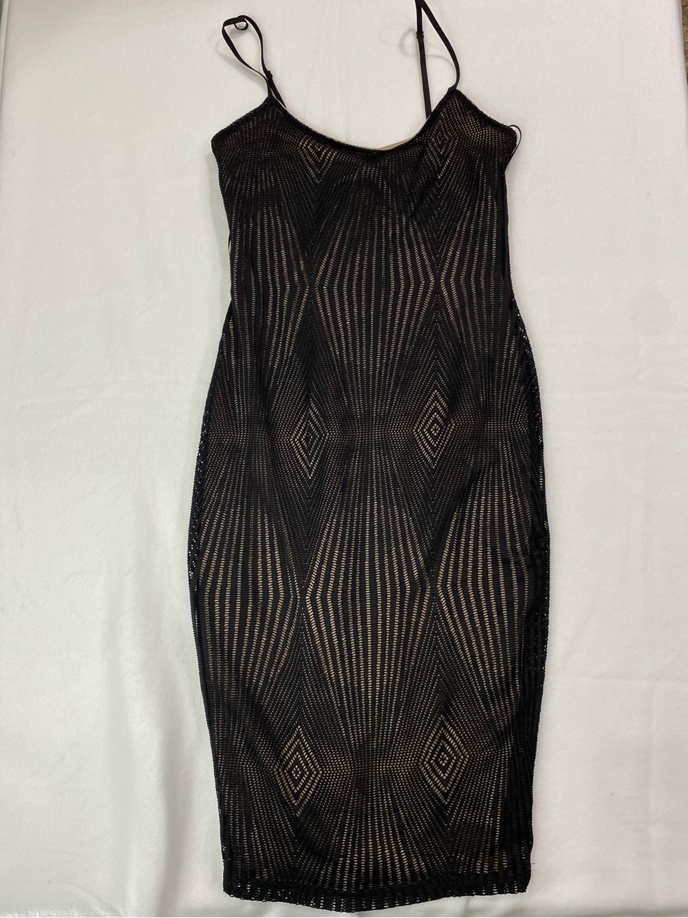 Guess Black Sheer Geometric Midi Slip Dress NWT